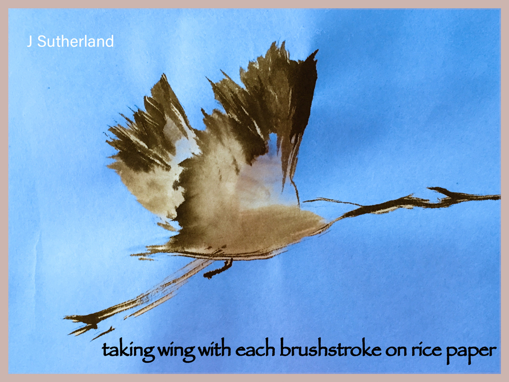 taking wing haiga by Jennifer Sutherland