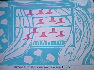 Robyn Cairns haiga of birds in flight