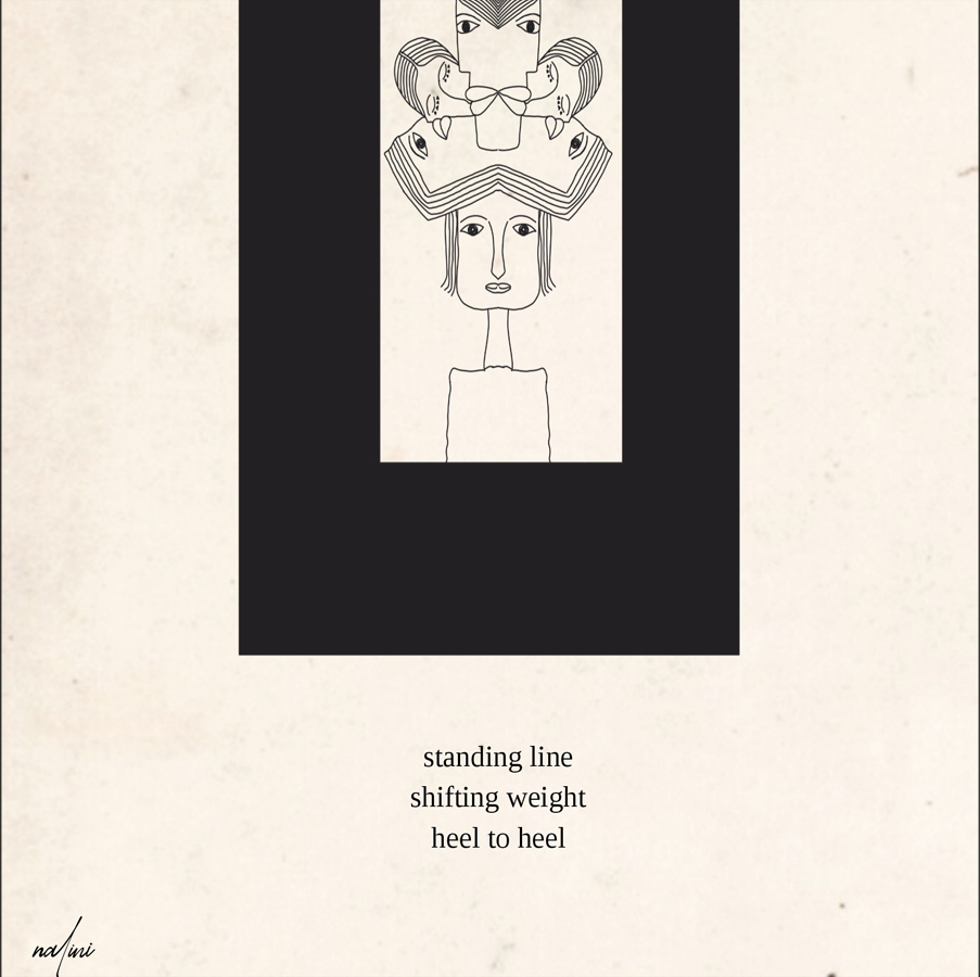 Nalini Shetty haiga line drawing of women with many faces rising from her head